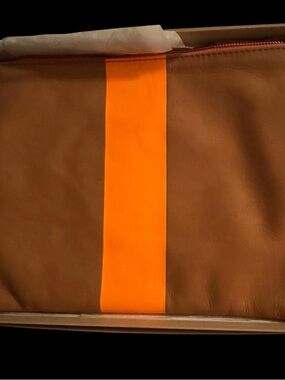Clare V Soft Leather Clutch in Tan with Orange Stripe